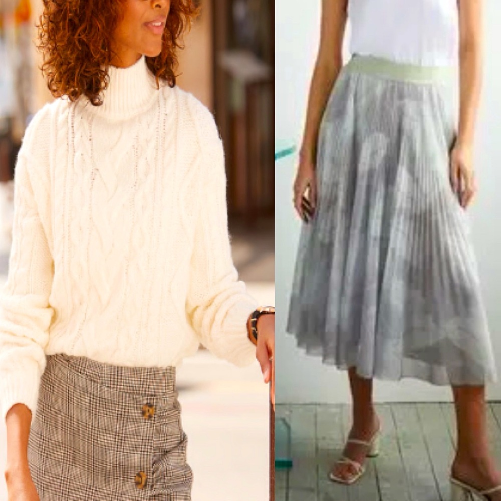 Aritzia Set Mock Neck Cropped Sweater Pleated Elastic Waist  Skirt Size XXS - Picture 2 of 15
